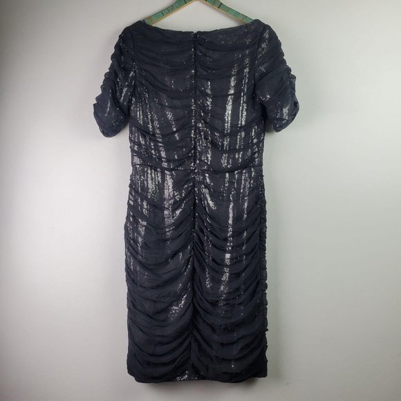 Tadashi Shoji Black Ruched Silk Layered Sequin Coc - Picture 8 of 14